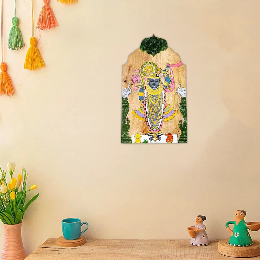 Hand-Painted Shreenathji Wooden Wall Decor