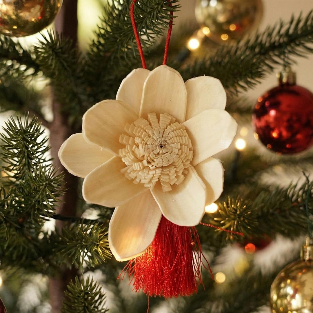 4 Pc | White Shola Flower Christmas Ornament