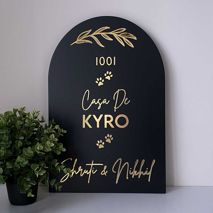 Personalized Handmade Minimal Leaf Design Wooden Name Plate