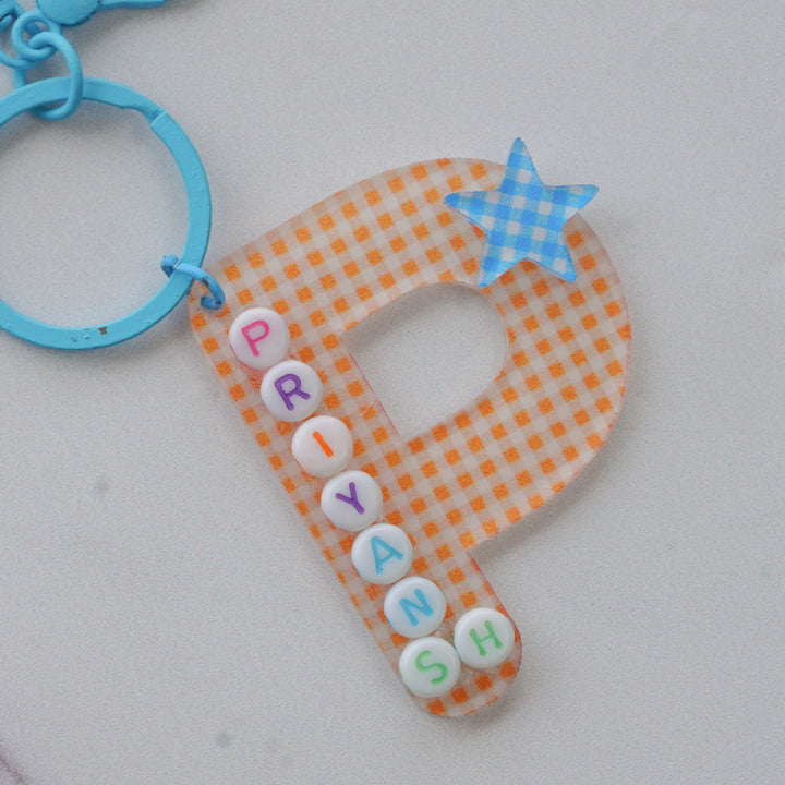 Personalised Initial Name Acrylic Bag Charm With Keyring