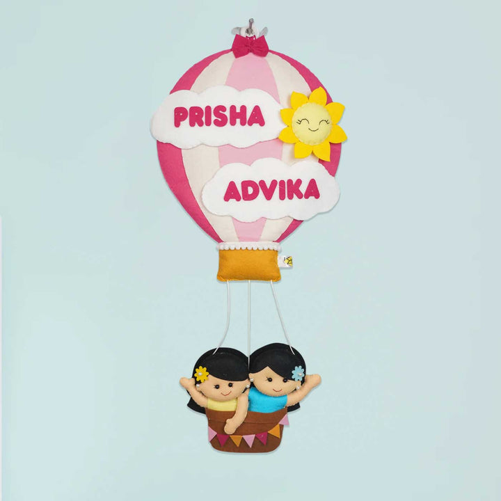 Hand-stitched Hot Air Balloon Felt Kids Nameplate With Birthdates