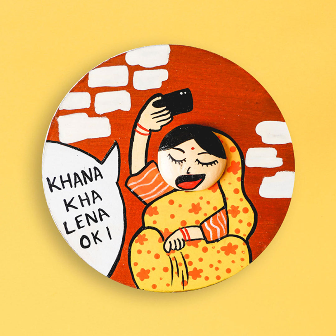 Handcrafted MDF & Clay Aunty Fridge Magnet