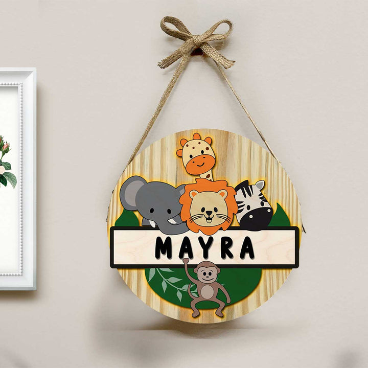 Kids Circular 3D Animals Themed Nameplate with Lights