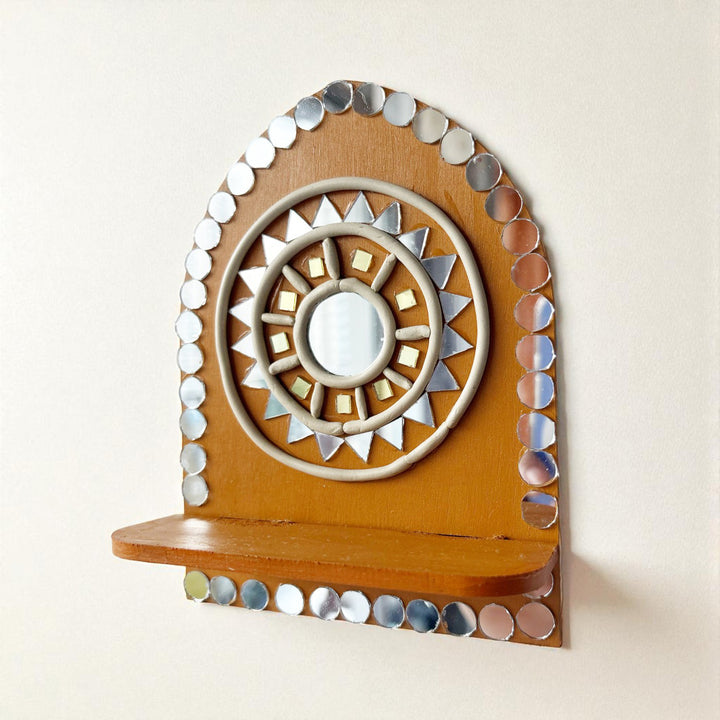 Hand-Painted Mirror Work Sunburst MDF Wood Tealight Holder