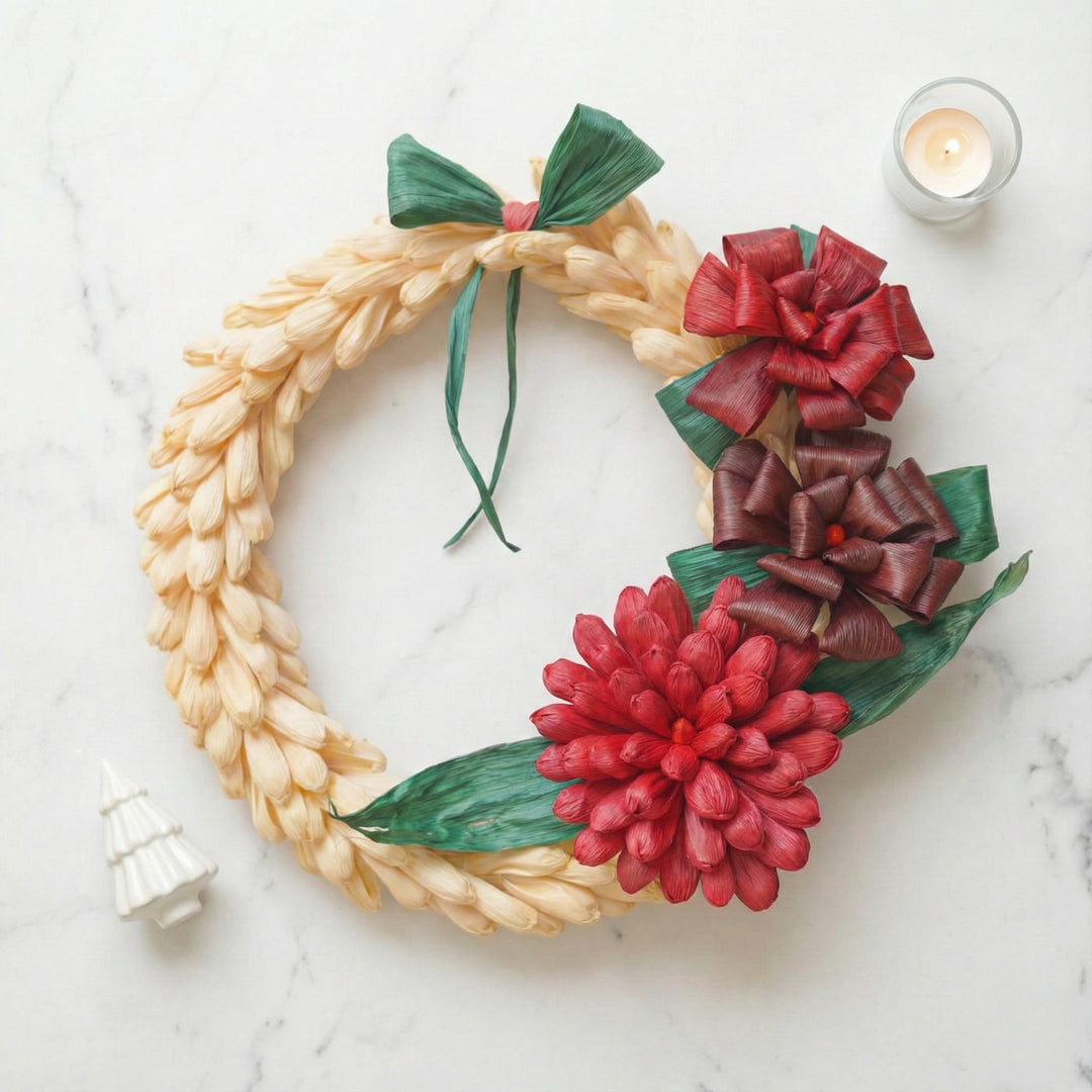 Handmade Ecofriendly Corn Husk Side Flower Wreath