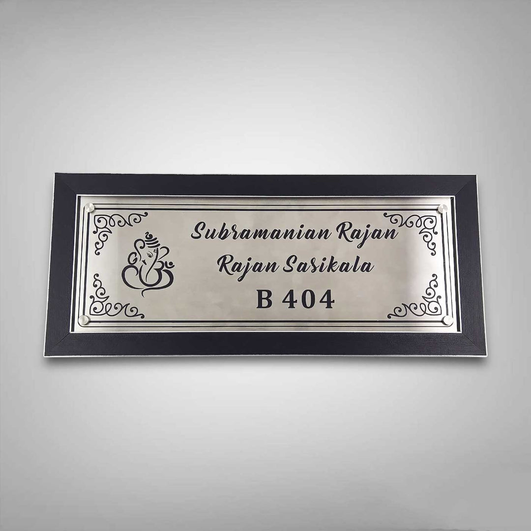 Personalized Engraved Rectangle Ganesha Theme Stainless Steel Name Plate