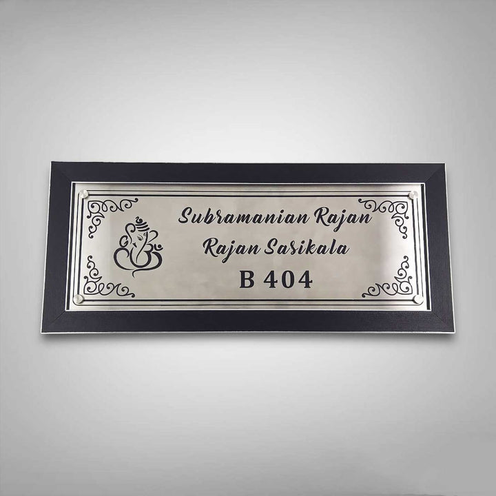 Personalized Engraved Rectangle Ganesha Theme Stainless Steel Name Plate