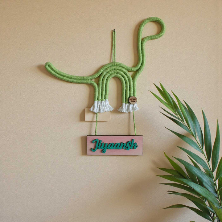 Personalized Macrame Dinosaur Theme Kids Name Plate