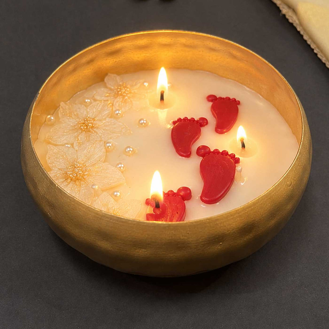 Handmade Laxmi Charan Iron Urli Soy Wax Candle