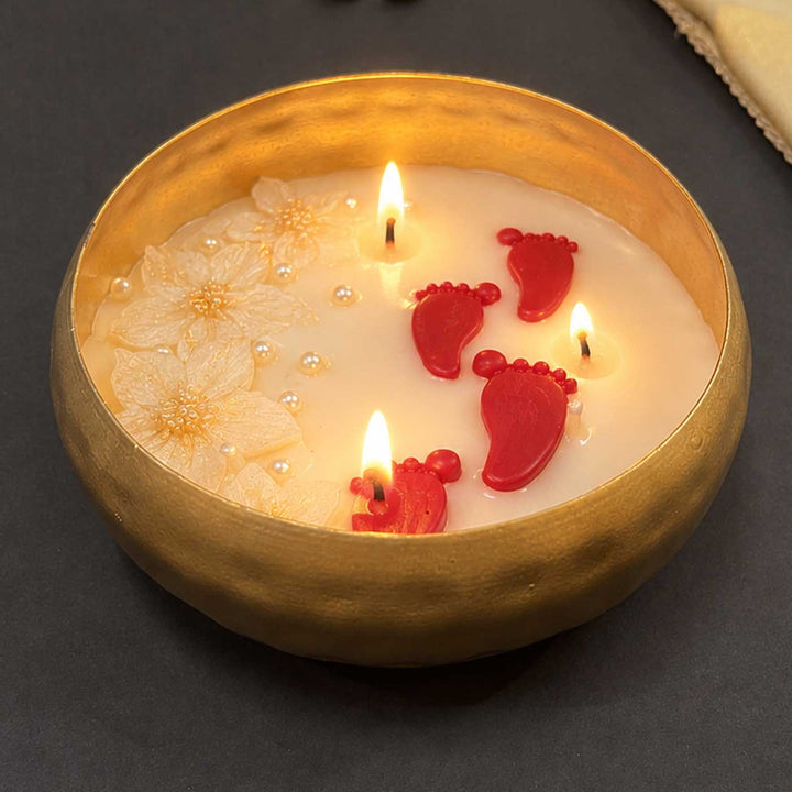 Handmade Laxmi Charan Iron Urli Soy Wax Candle