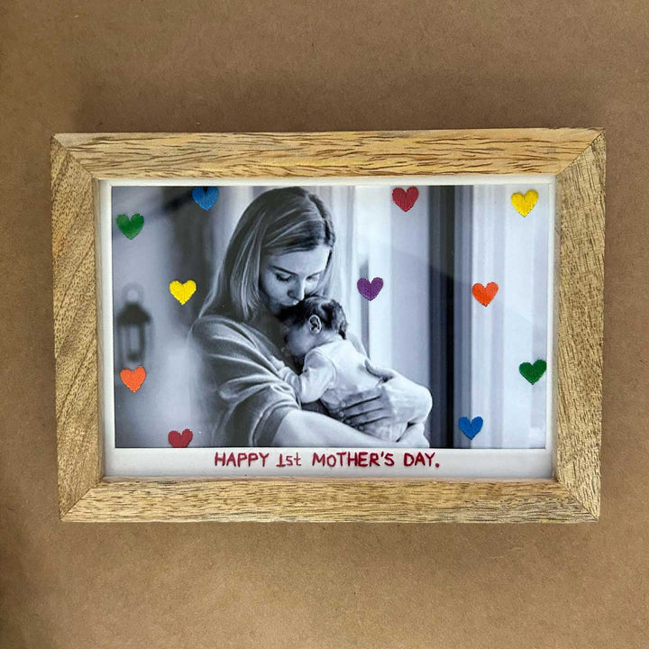 Photo Personalized Rainbow Embroidery Theme Wooden Photo Frame