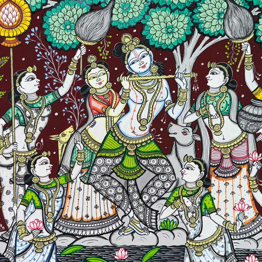 36 X 24 Inch | Handmade Canvas Krishna Rasleela Painting