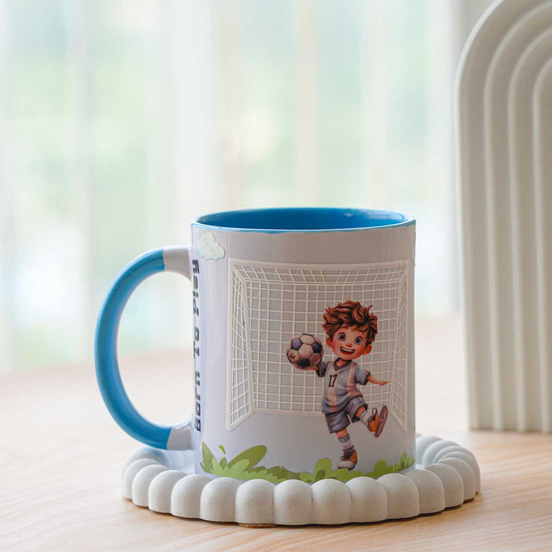 Handmade Glazed Ceramic "Football" Theme Illustrated Mug For Kids
