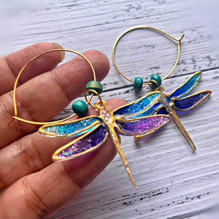 Handmade Laser Cut Dragonfly Hoop Acrylic Earrings