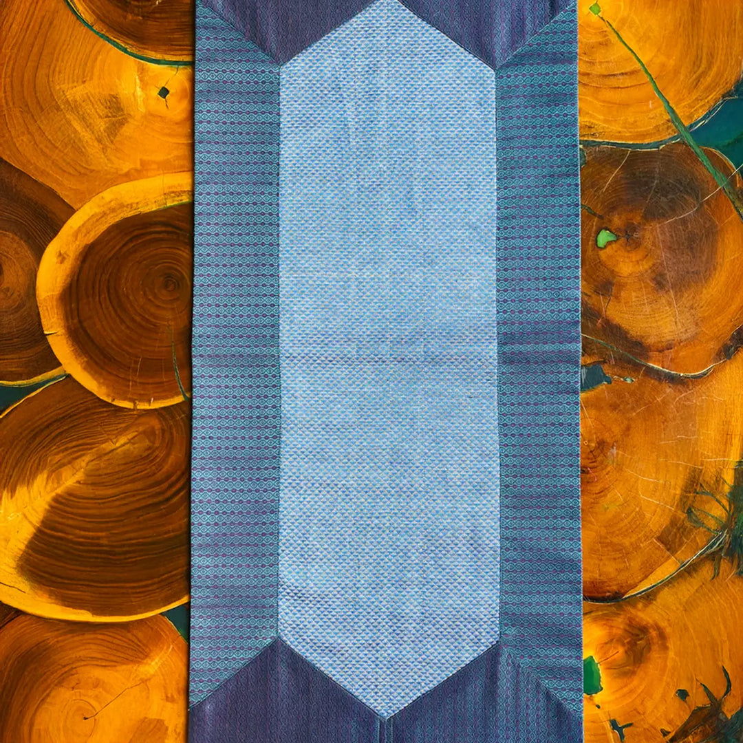 Handmade Blue Geometry Pattern Khunn Fabric Cotton Table Runner | 12 x 60 Inch