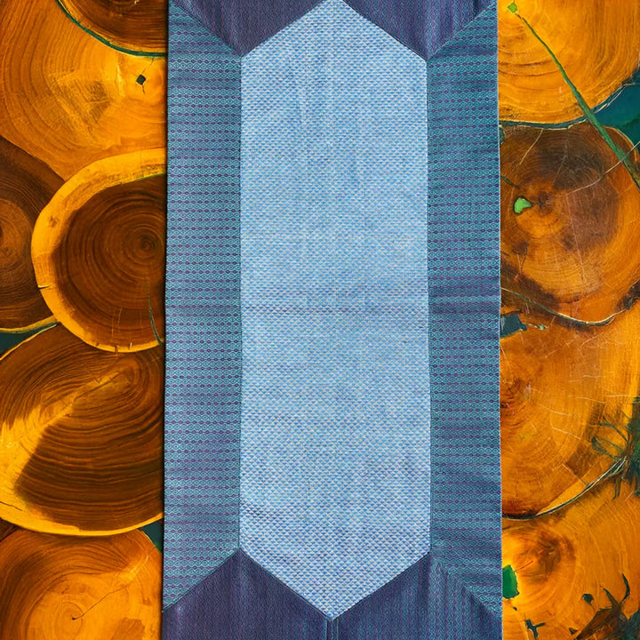 Handmade Blue Geometry Pattern Khunn Fabric Cotton Table Runner | 12 x 60 Inch
