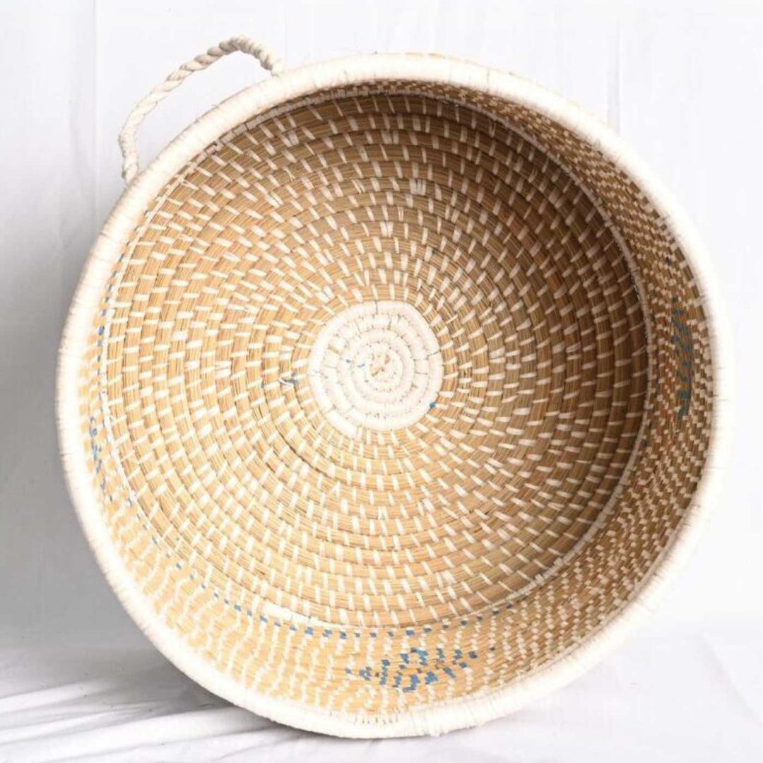 Handmade Ecofriendly Grass Woven Blue Diamond Design Moonj Storage Basket