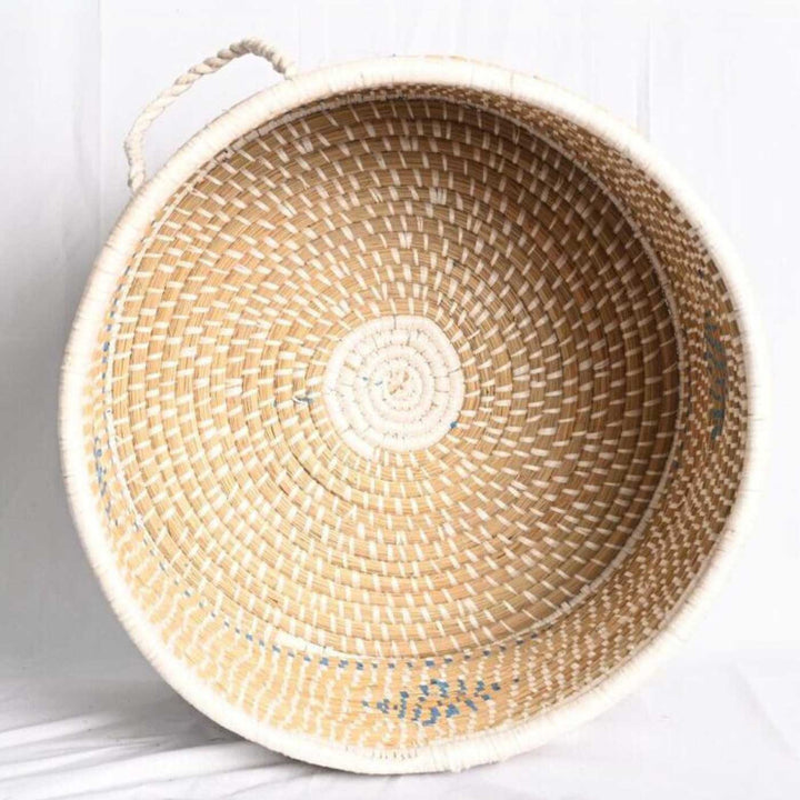 Handmade Ecofriendly Grass Woven Blue Diamond Design Moonj Storage Basket