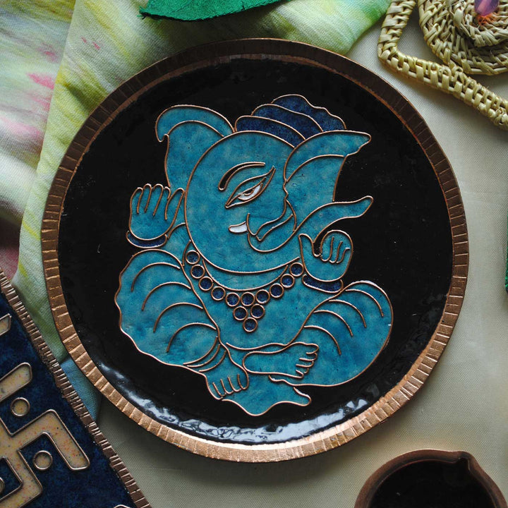 Handmade Ganesha Ekdanta Theme Copper Wall Plate