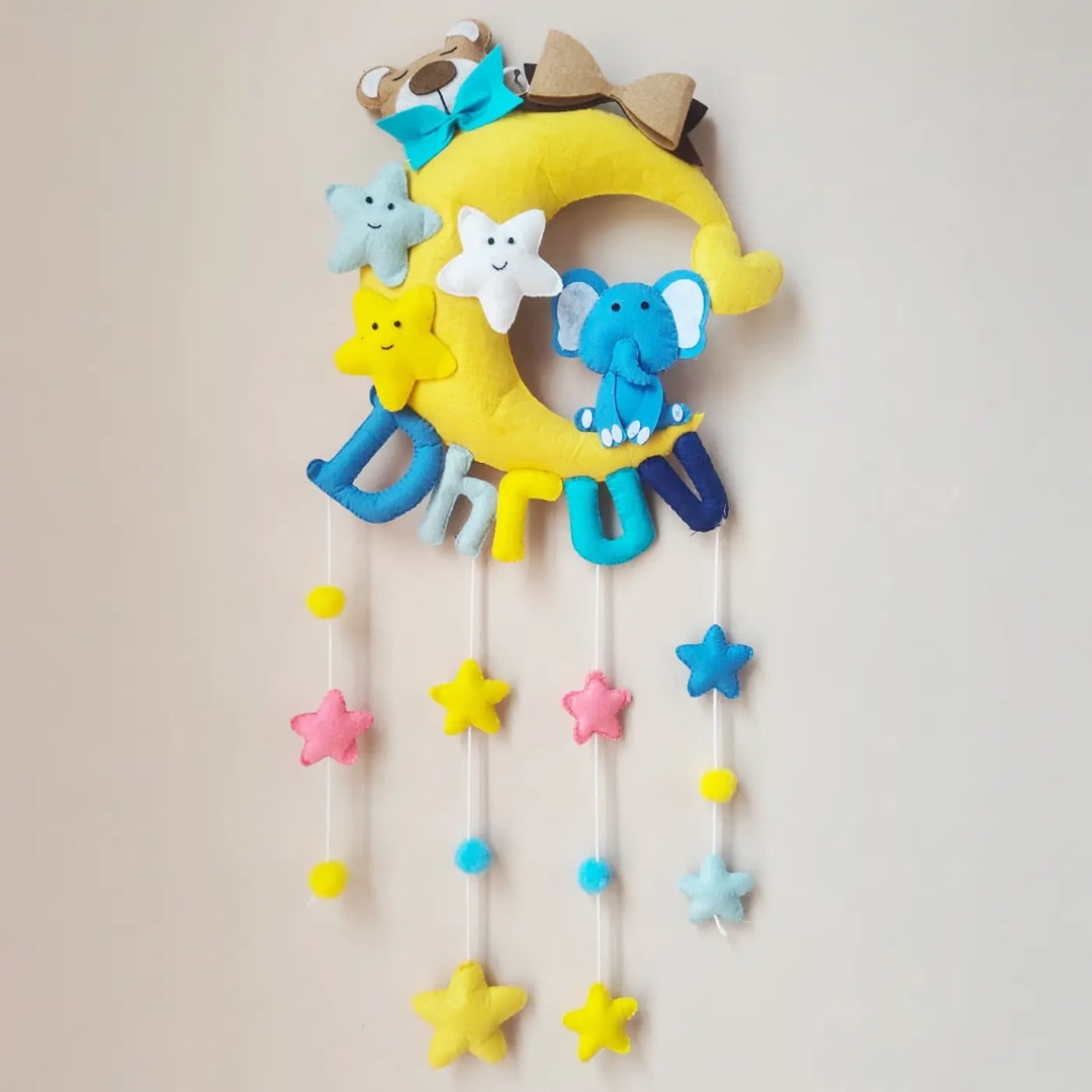 Personalized Elephant & Moon Theme Felt Kids Name Plate