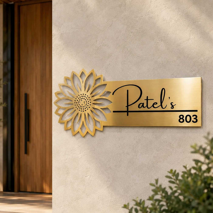 "Luxury Blossom" Personalized Weatherproof Stainless Steel Name Plate With Flower Motif For Home