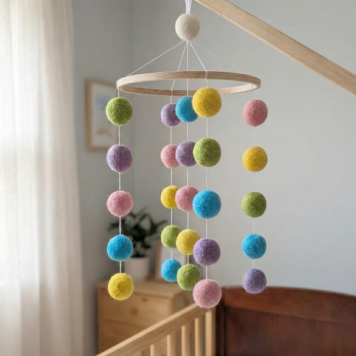 Handmade Pastel Pom Pom Felt Cot Mobile