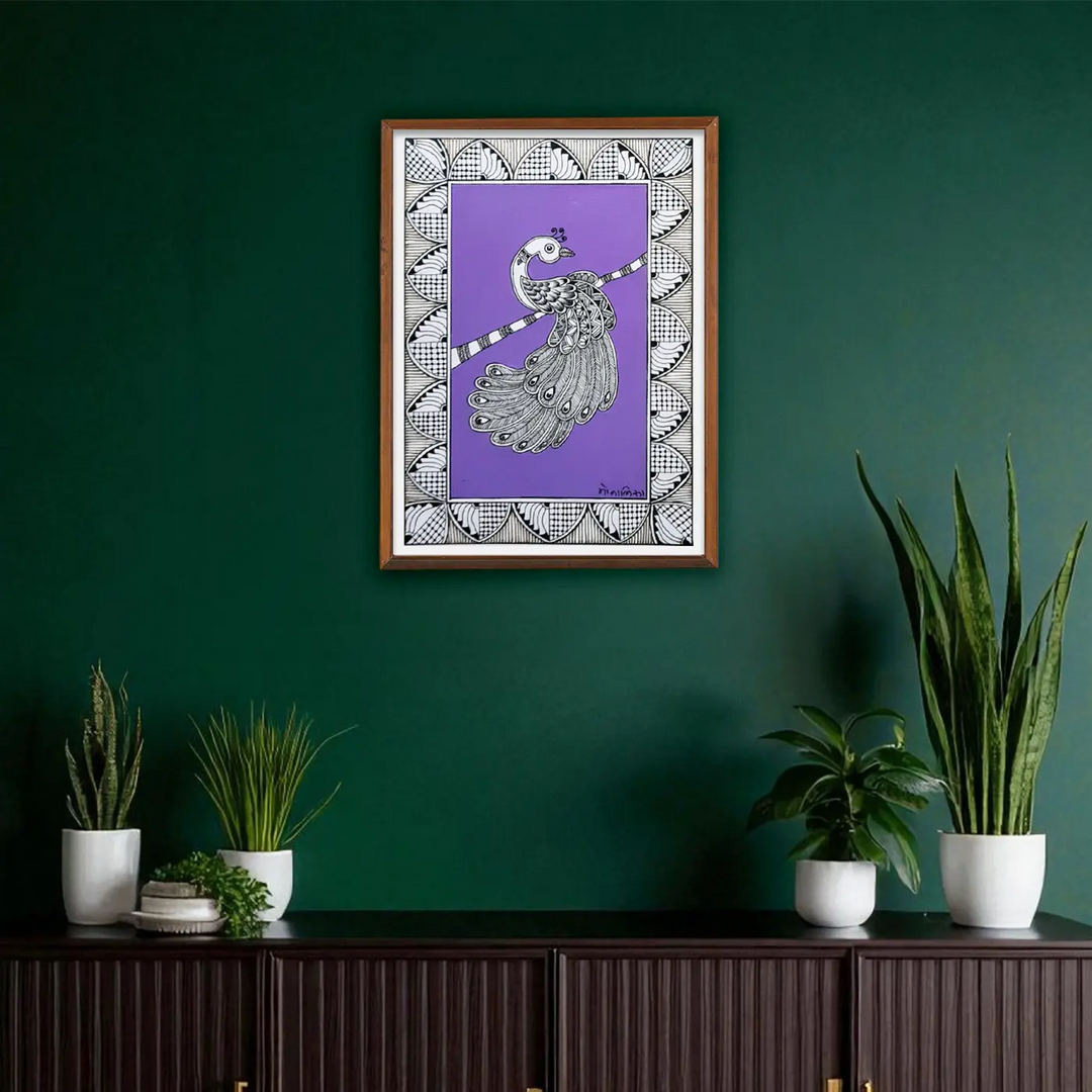 8 x 5 Inch | Peacock In Four Frames | Original Hand Painted Madhubani Painting On Paper