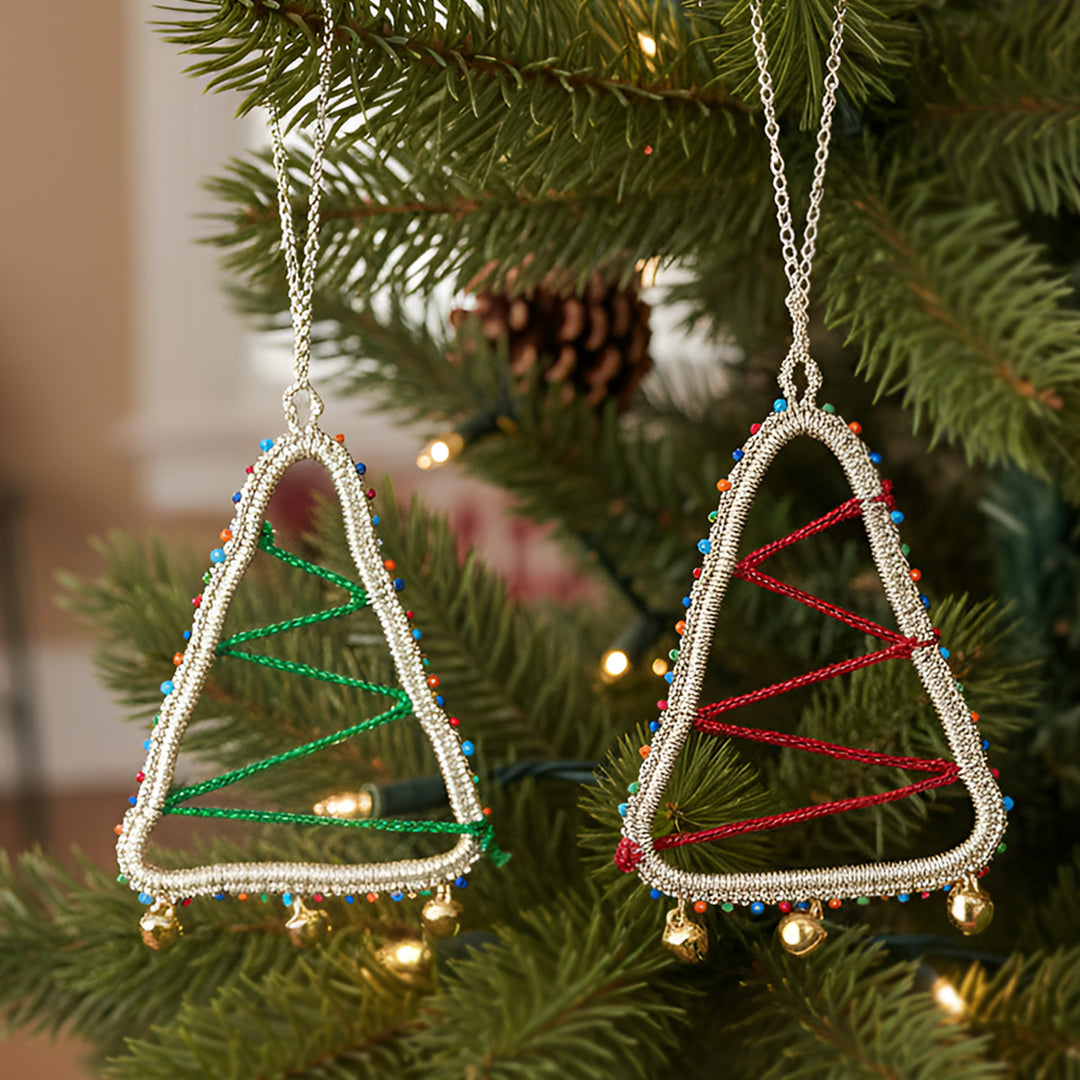 2 Pc | Handmade Red & Green Christmas Tree Ornaments For Decoration
