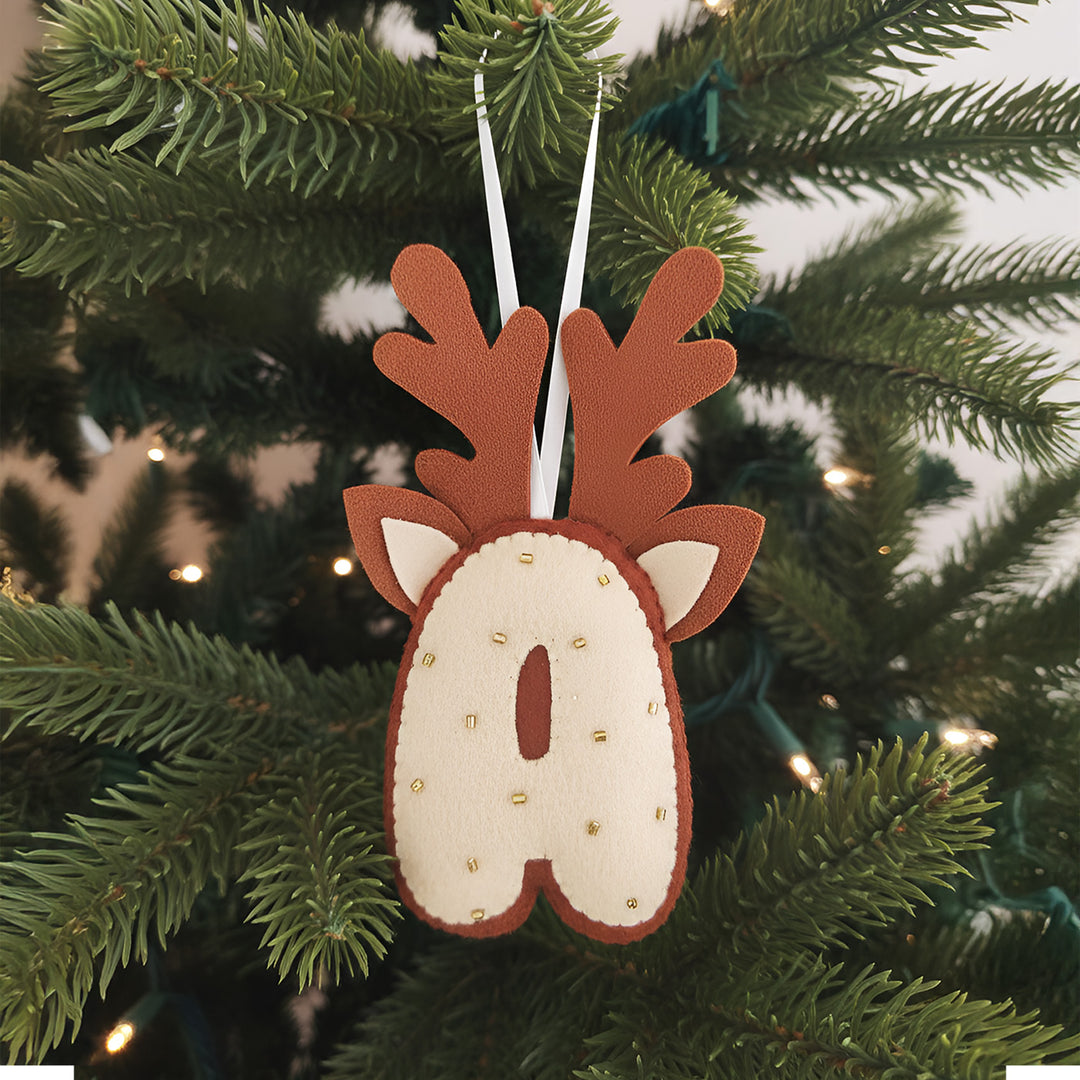 Personalized Felt Reindeer Theme Initial Ornament For Christmas Tree Decoration