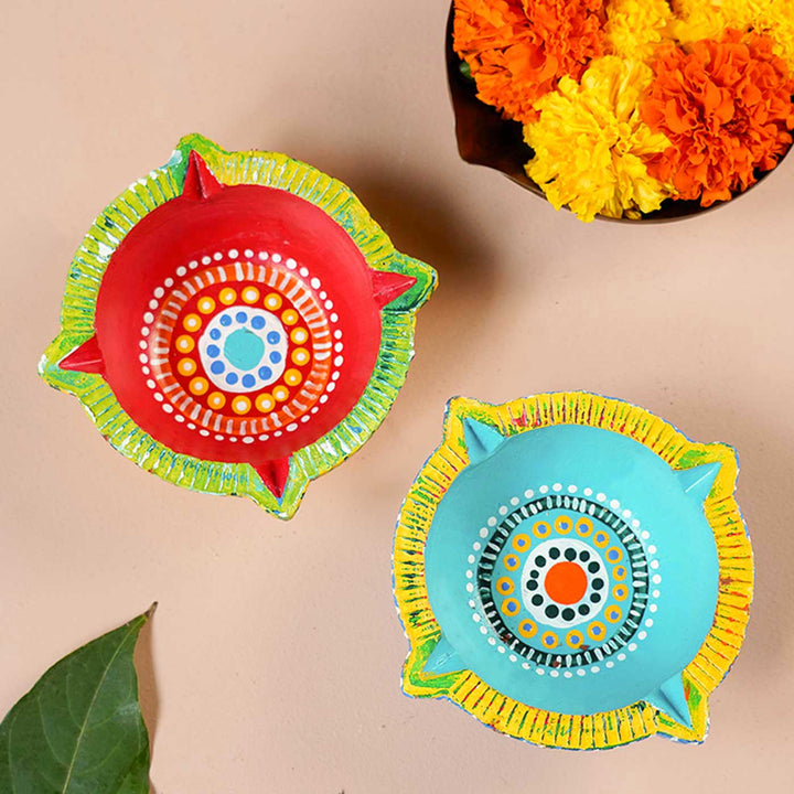 Set of 8 | Handmade Big Star Clay Oil Lamp / Diya