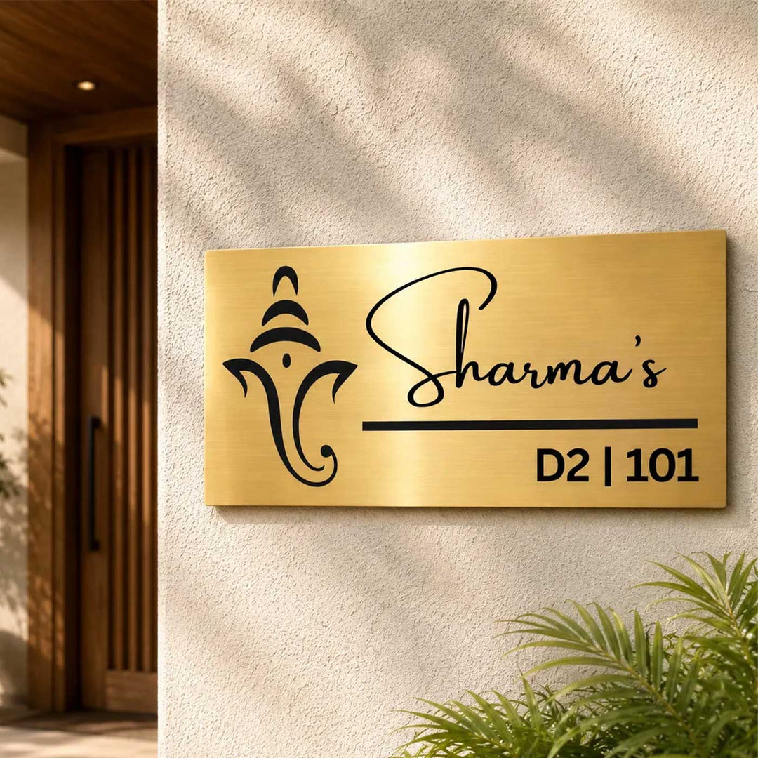 "Ganesha Grace" Personalized Weatherproof Stainless Steel Name Plate With Ganesha Motif For Home