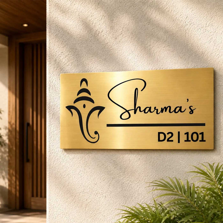 "Ganesha Grace" Personalized Weatherproof Stainless Steel Name Plate With Ganesha Motif For Home