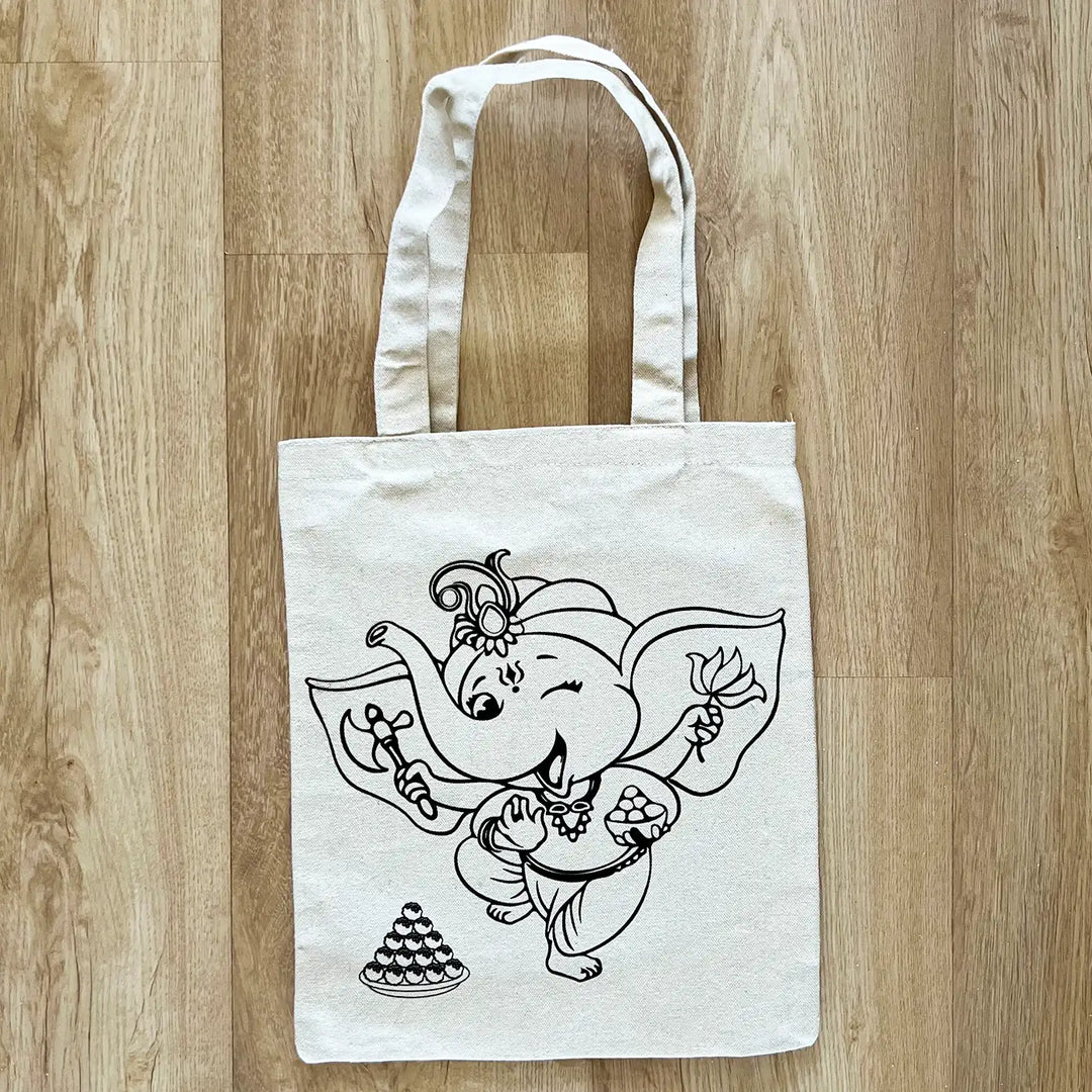 DIY Colour It Yourself Dancing Ganesha Cotton Kids Tote Bag