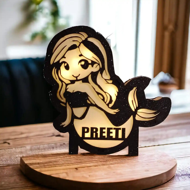 Personalized Mermaid Theme Wooden Table Lamp