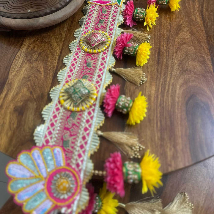 Handmade Embroidered Swastik Design Jute Toran