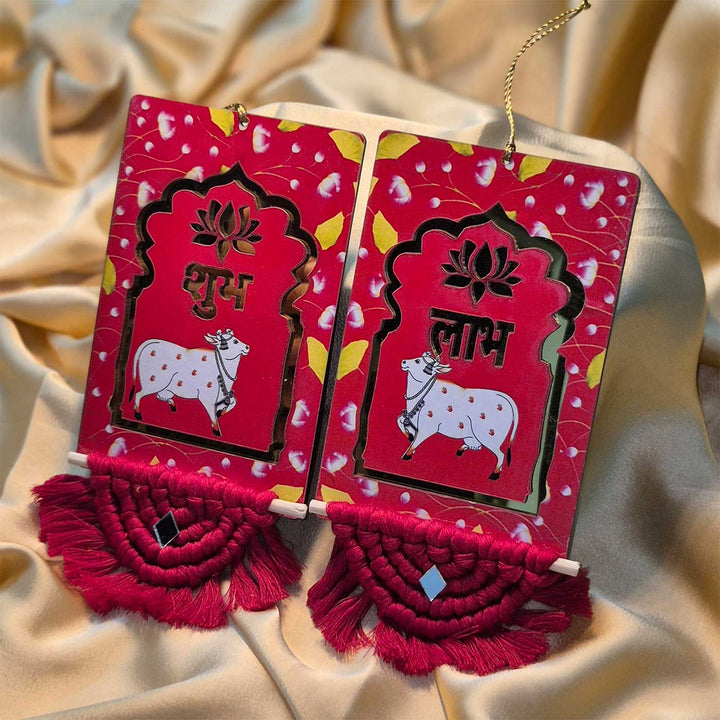 Handmade Macrame Pichwai Theme Cotton Shubh Labh Hangings