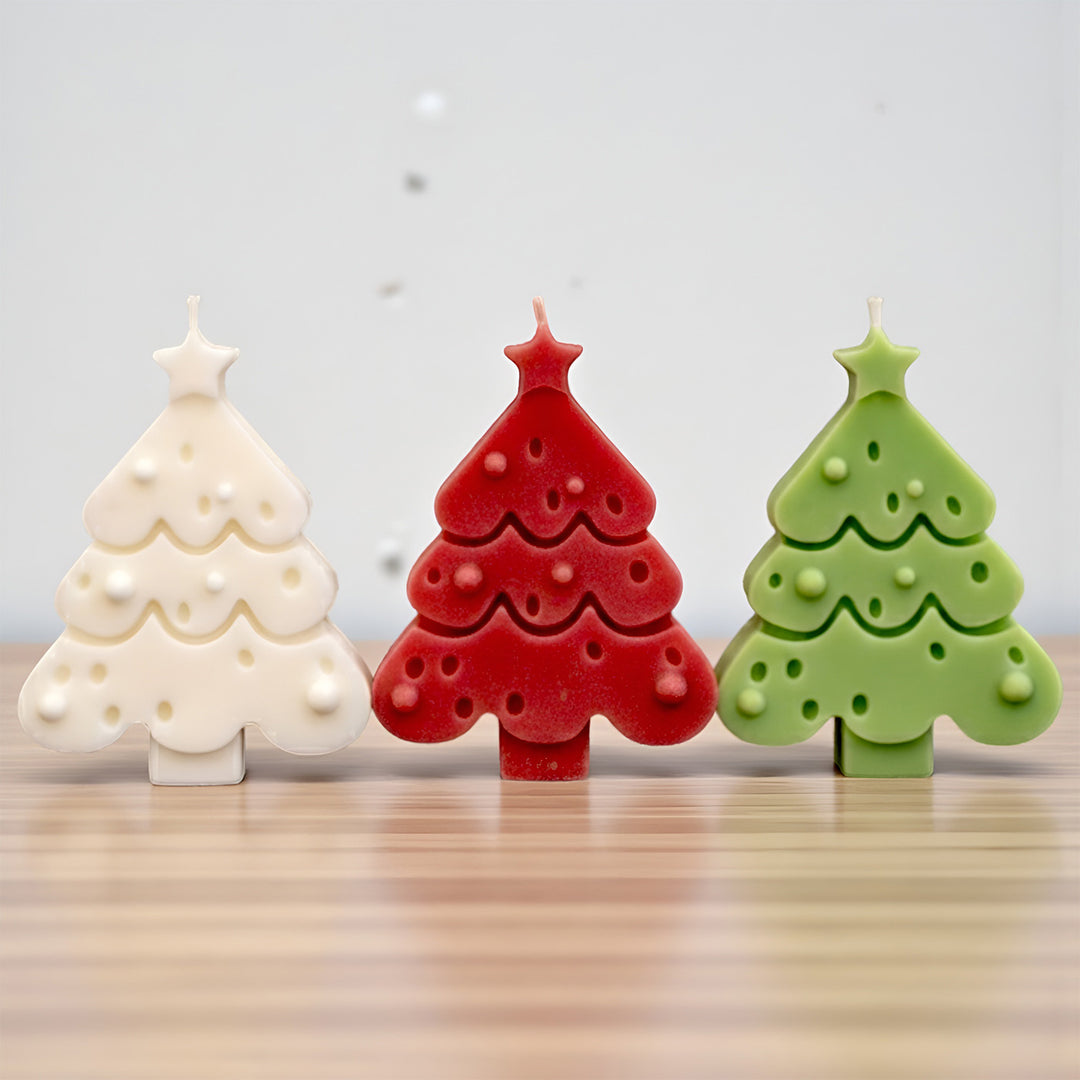 3 Pc | Handmade Scalloped Christmas Tree Soy Wax Candles
