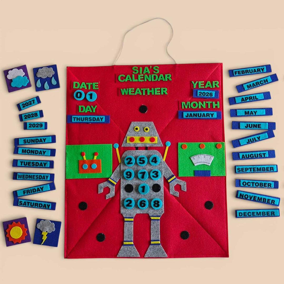 Personalized Handmade Robot Theme Felt Wall Calender