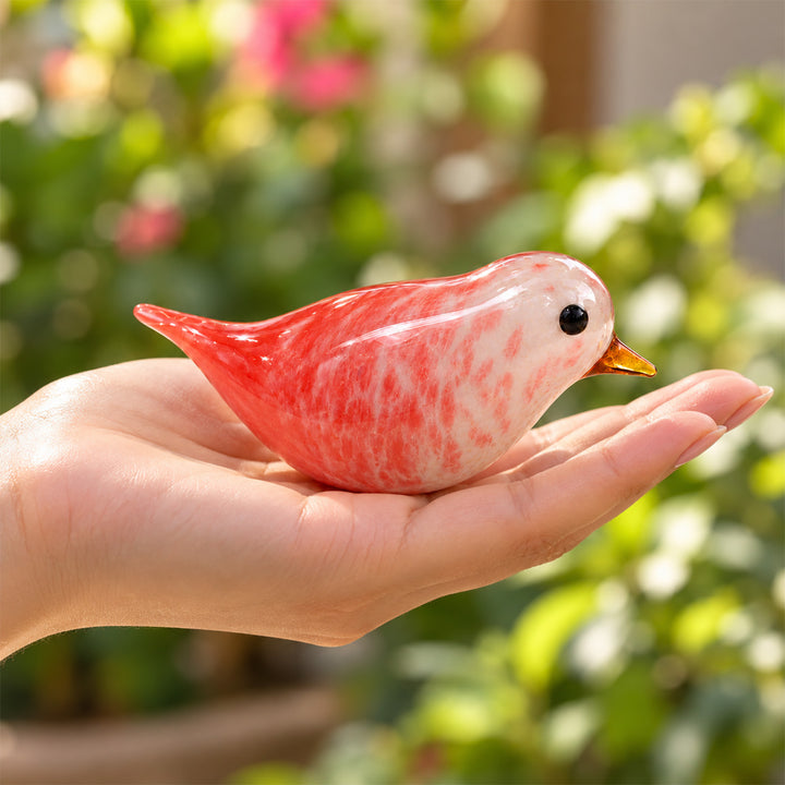 Blown Glass Red & White Ombre Bird Figurine For Home Decor