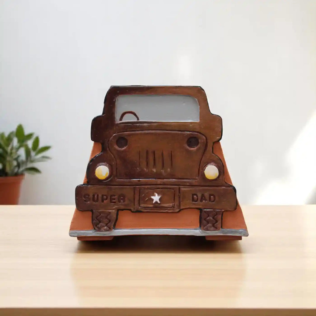 Personalized Hand-Painted Super Dad Car Theme Terracotta Planter