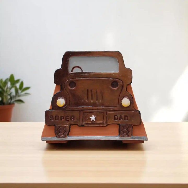 Personalized Hand-Painted Super Dad Car Theme Terracotta Planter
