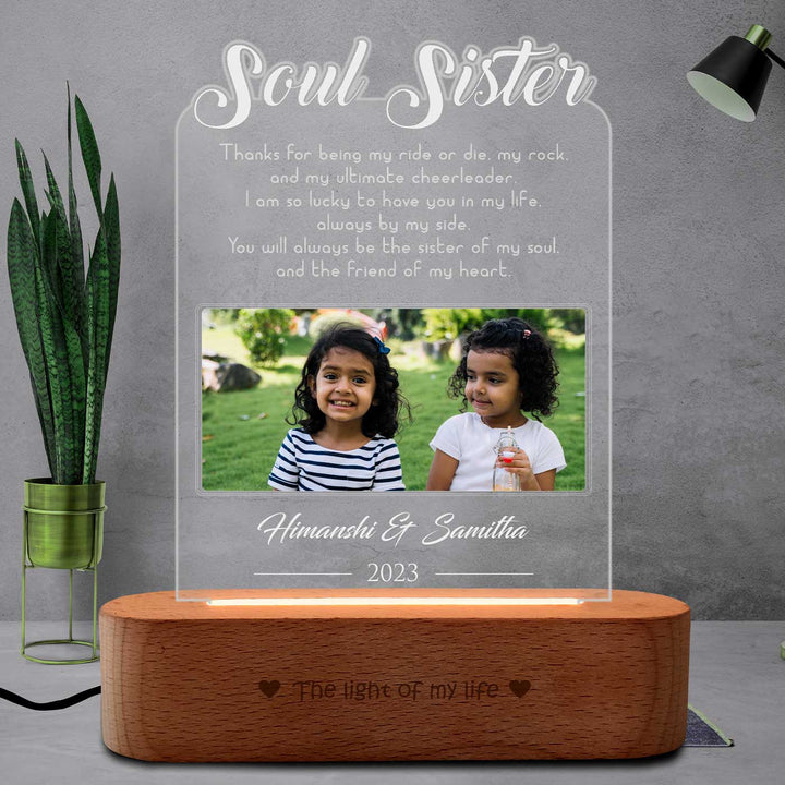 Photo Personalized Engraved Soul Sister Acrylic Table Lamp