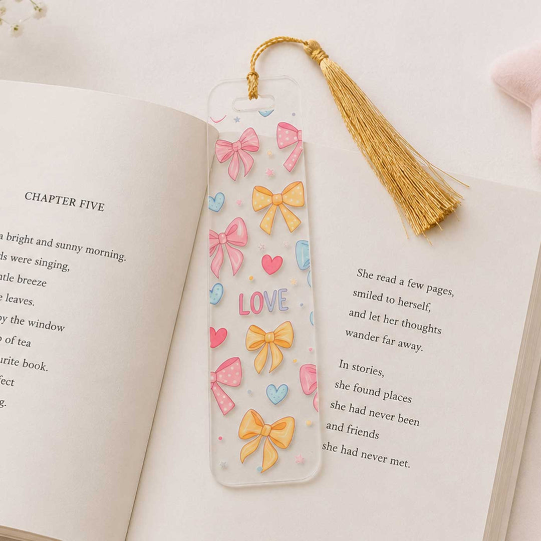 Ribbon Theme Handmade Acrylic Bookmark With Tassel For Book Lovers