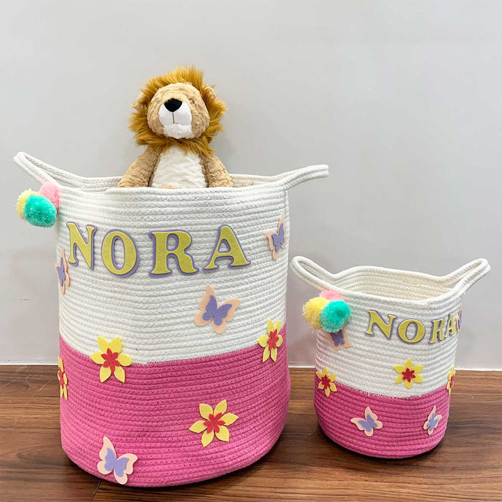 Personalized Handmade Butterfly Blossoms Jute Basket For Kids