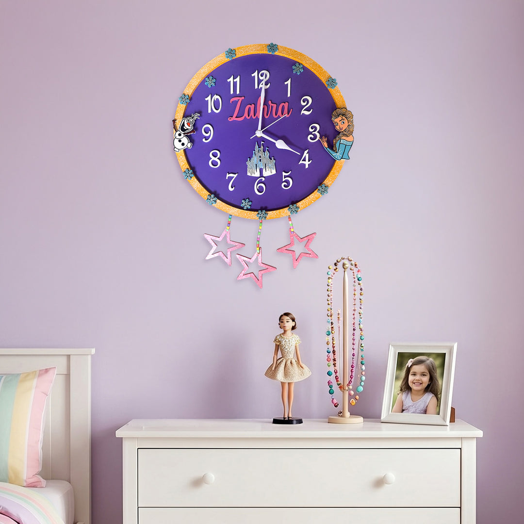 Personalised Elsa Theme Kids Wall Clock | 12 inch