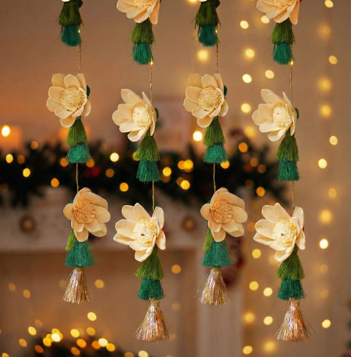 2 Pc | 48 Inch | White Shola Christmas Door Hanging With Lights