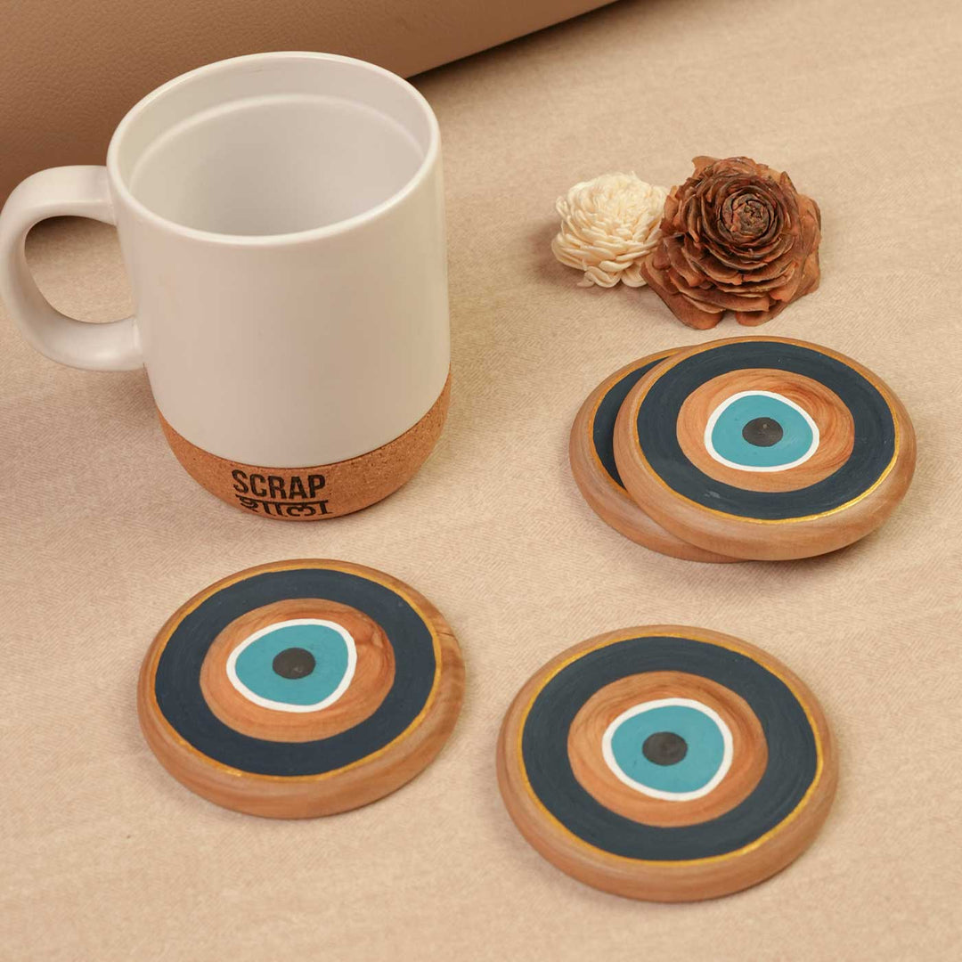 Handmade Sukoon Gift Hamper | Includes Cork Ceramic Mug, Evil Eye Wooden Coasters, Seed Card And Outer Box