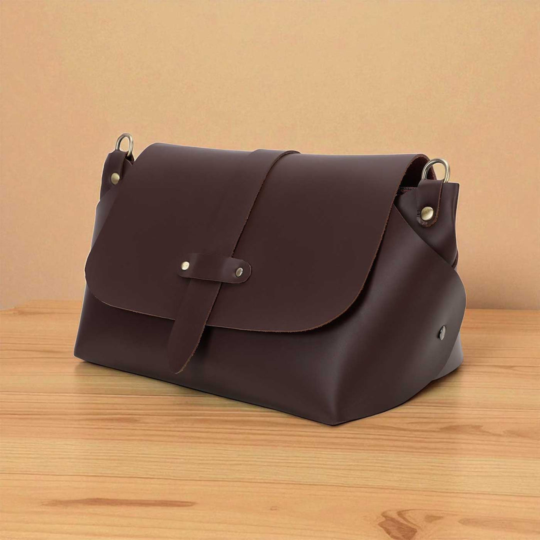 Handmade Solid Brown Color Rexine Sling Bag