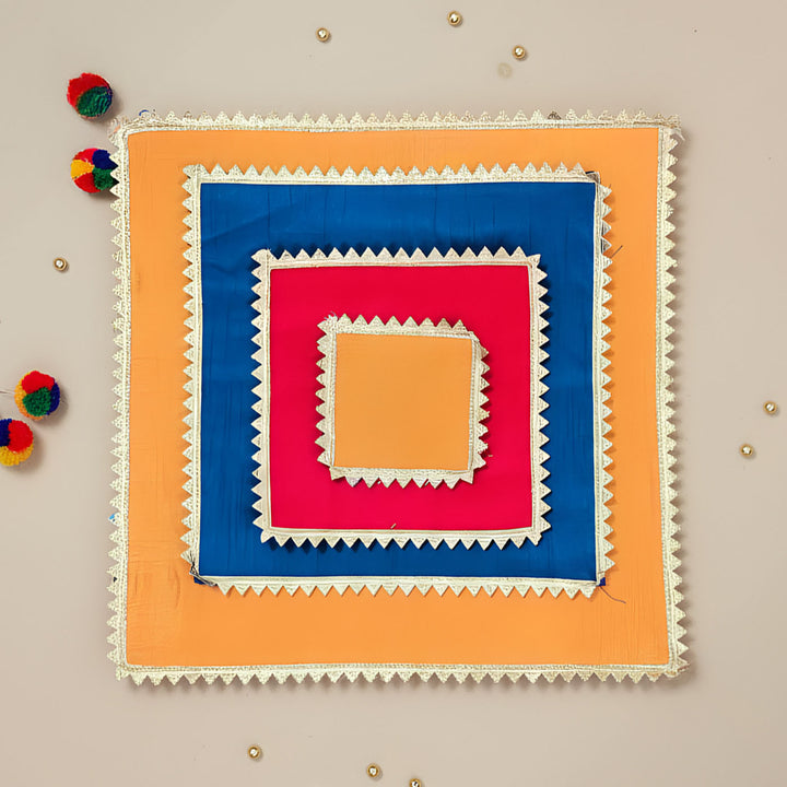 Handmade Square Raw Silk Pooja Asan/Rangoli Mat | Set Of 4