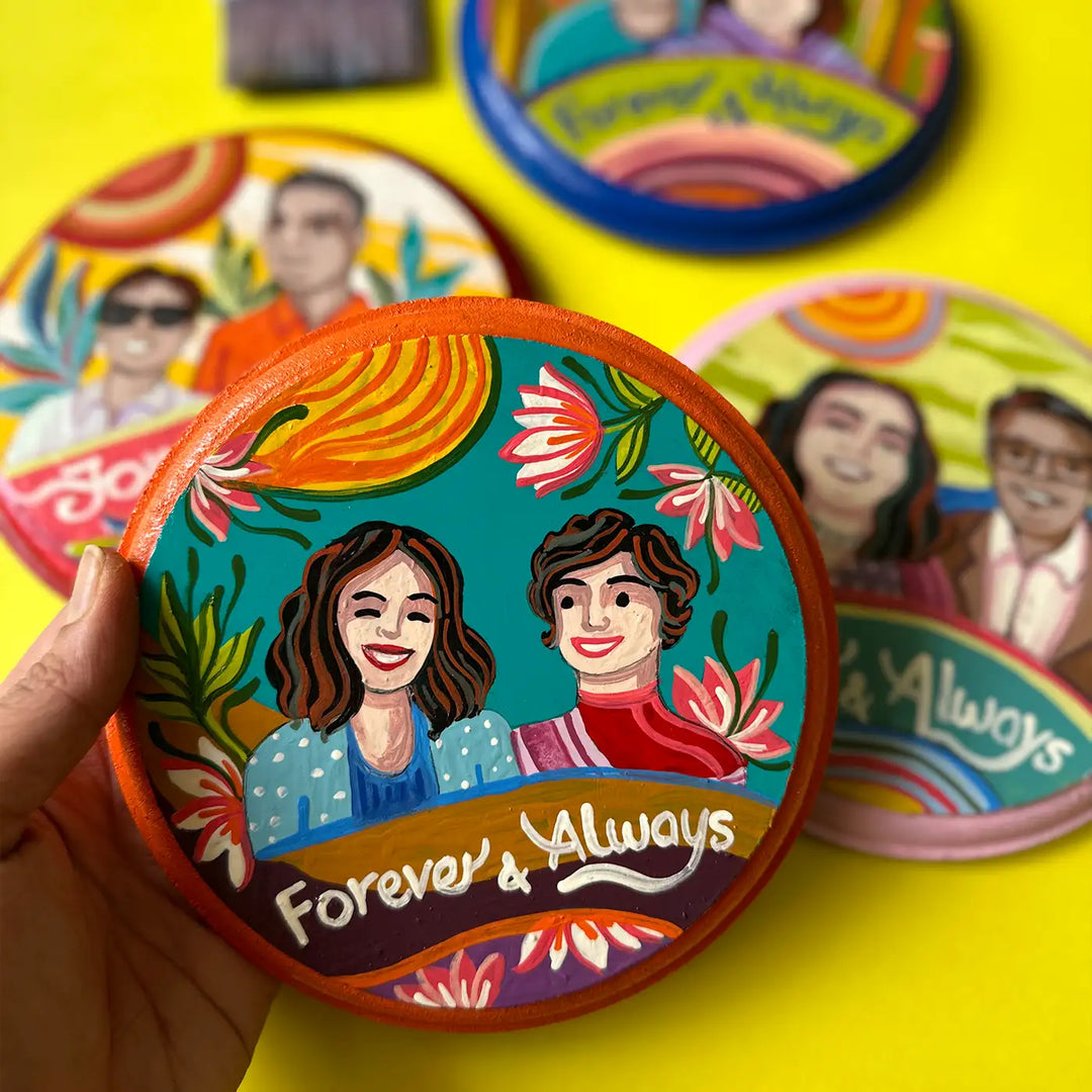 Photo Personalized Hand-Painted Pop Art Illustrated Caricature Rakhi Hamper | Includes 1 Fridge Magnet, 1 Rakhi